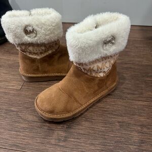 Michael Kors Tan Suede Girls' Shearling Cuff Logo Boots